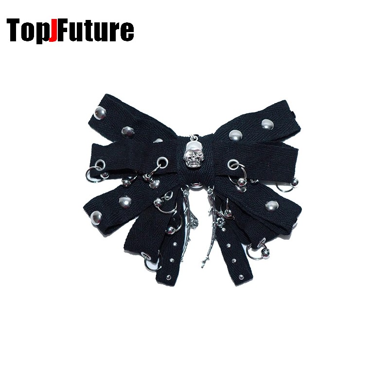 Serre-têtes et épingles à cheveux originaux pour femme, style Subculture Punk Y2K, multi-couches, Harajuku Gothique, avec rivets, squelette, papillon et nœud