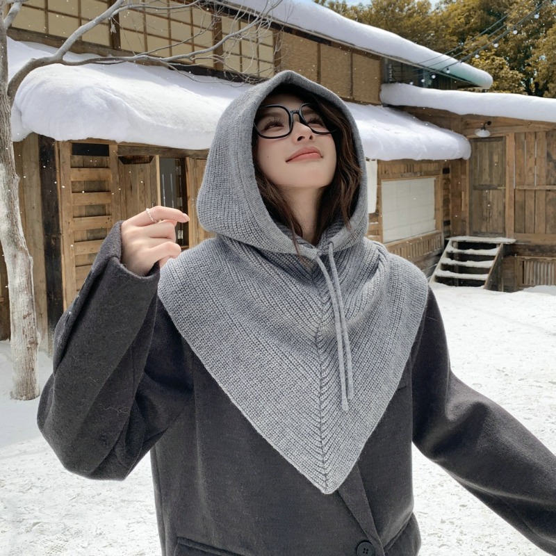 Écharpe à capuche en tricot pour femmes, chapeau intégré, cache-cou, cagoule à cordon de serrage, écharpe-cagoule coupe-vent pour la protection du cou par temps froid.