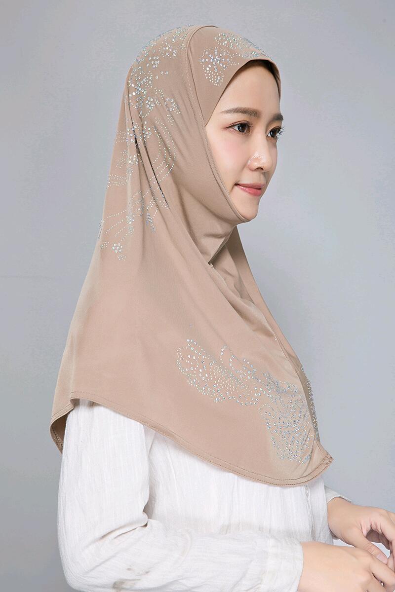 H006 Adultes ou grandes filles bonne taille musulman hijab écharpe avec strass foulard islamique chapeau armia tirer sur bandeau cadeau du ramadan