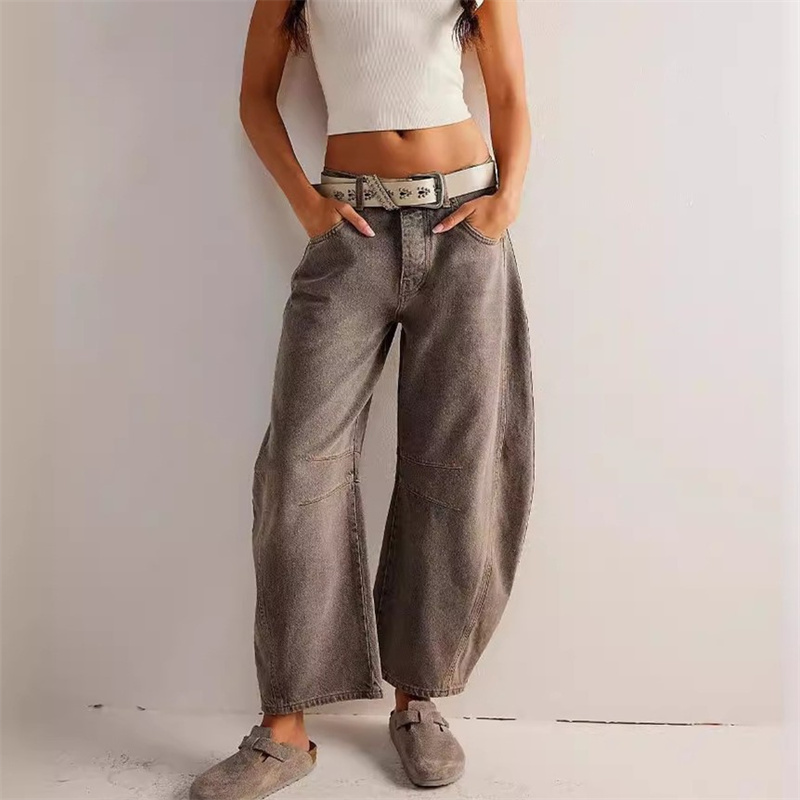 Jean Vintage en Denim de Style Américain pour Femme, Pantalon Droit, Décontracté, Taille Moyenne