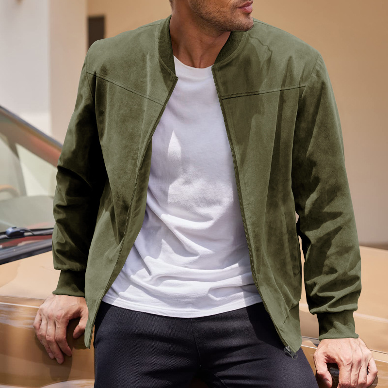 Nouvelle veste décontractée pour homme en daim, style européen et américain, grande taille, col montant zippé, collection automne