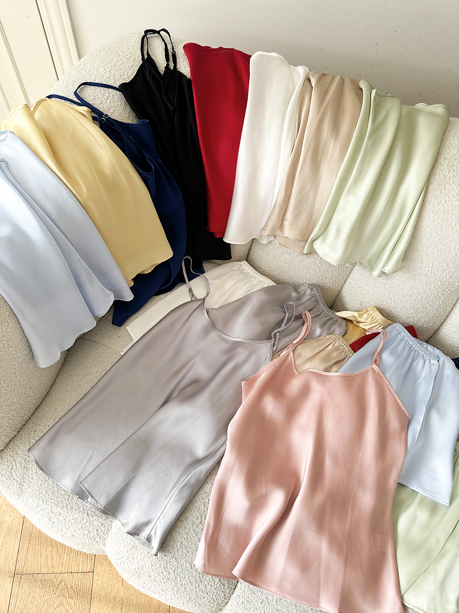 Suyarepl. Ensemble camisole et short pour femme, 19mm, 100% Real Inj, fibre chic, camisoles monochromes, blanc, rose, beige, été, 2024