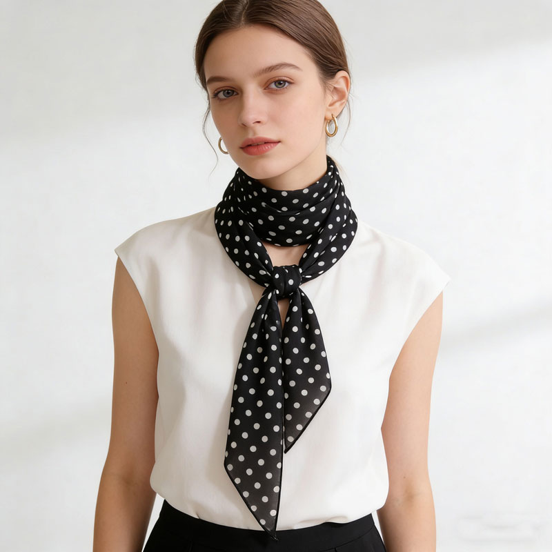 Écharpe fine à pois pour femmes, élégante écharpe longue pour le cou, accessoire polyvalent de style coréen assorti à tout