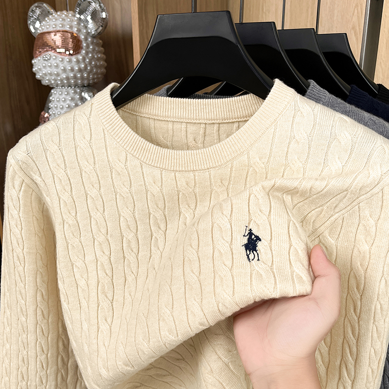 Pull de luxe pour homme à manches longues, col rond, broderie jacquard, tricot haut de gamme, pull tendance, chaud et confortable, vêtements pour homme