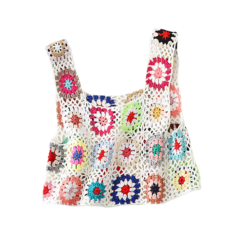 Lamuusaa Crochet haut court y2k femmes broderie florale évider sans manches tricoté réservoirs gilet 2000s vêtements été maillots de bain