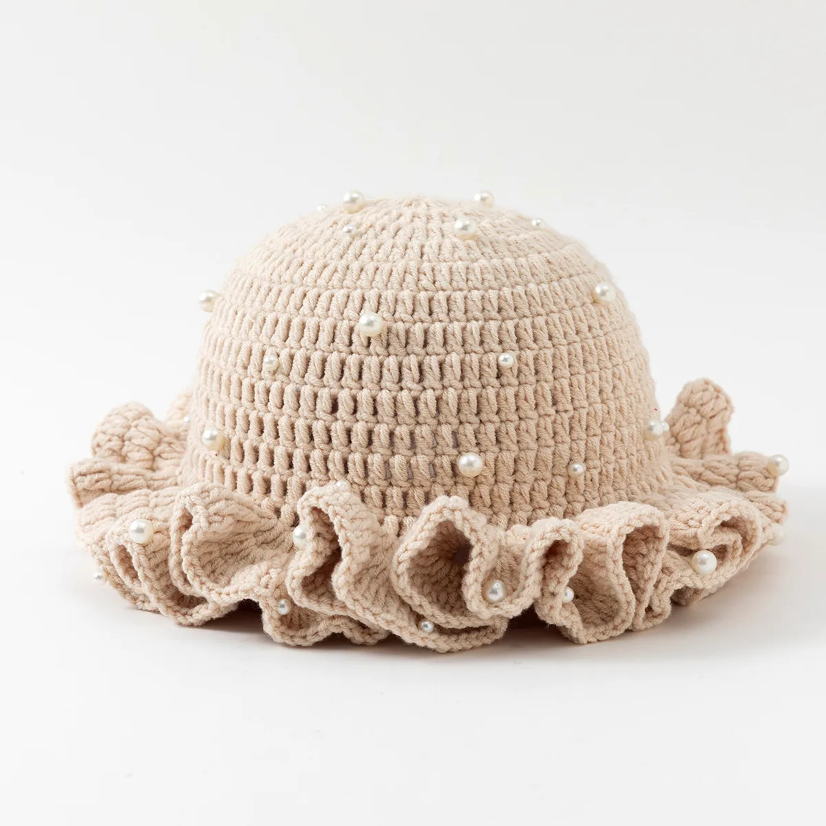 Mode d'hiver femmes fille Crochet pétoncle à volants bord tricot à la main Crochet perles tricoté chapeaux adulte à la mode bonnet tricoté chapeau