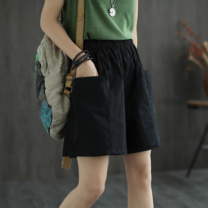 Shorts d'été grande taille pour femme, nouvelle collection, couleur unie, coupe ample, simple, avec poches, pantalon droit cinq panneaux