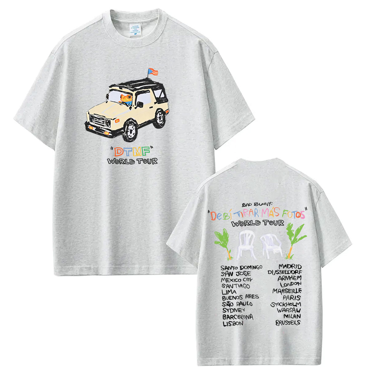 T-shirt imprimé DTMF Bad Bunny Debi Tirar Mas Fotos pour homme et femme, mode Hip Hop, T-shirt décontracté en coton ample pour l'été