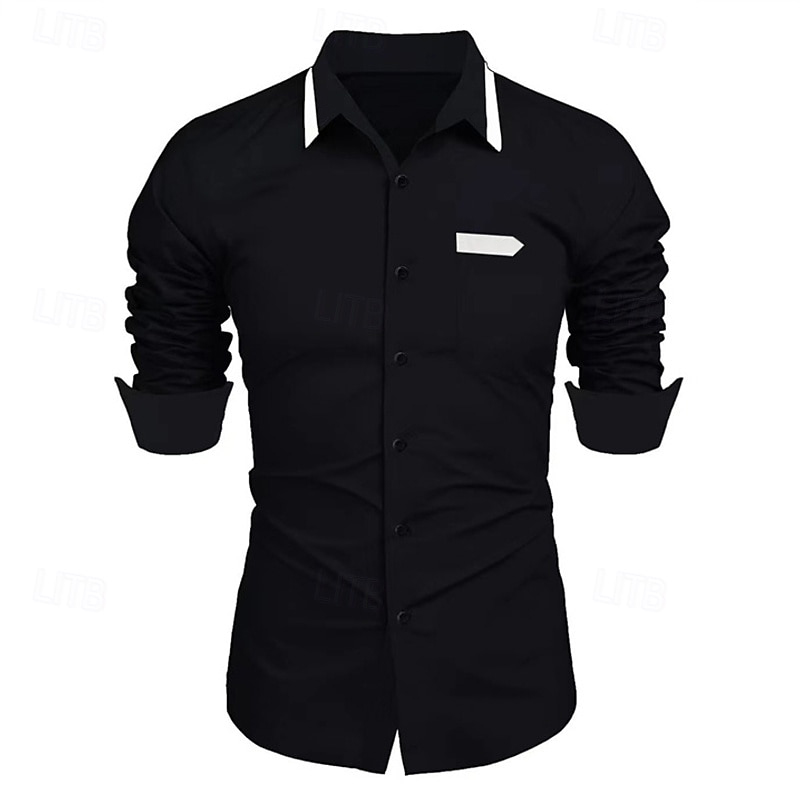 Chemise à manches longues à revers imbibé de boutons pour hommes, chemise d'affaires décontractée, matériau doux et confortable, bleu simple, blanc, rose
