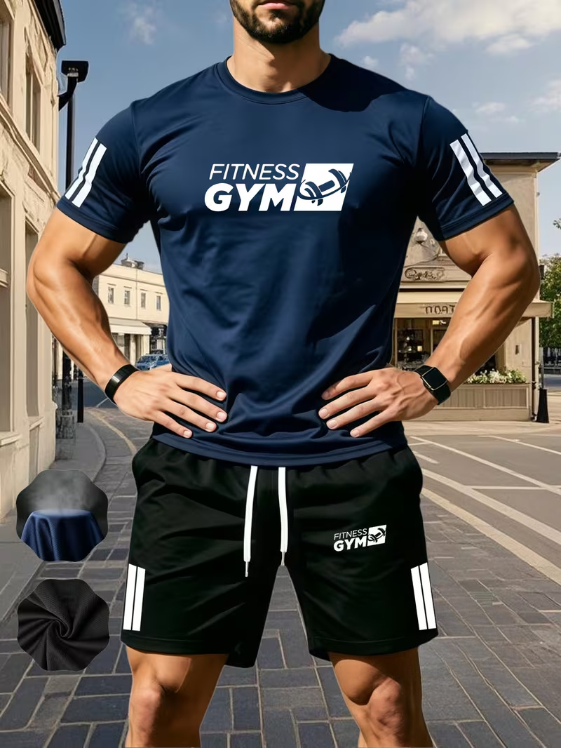 Ensemble sportif deux pièces pour homme : T-shirt à manches courtes et short – Tenue de sport pour la course et le fitness – Promotion estivale – Nouveauté très demandée