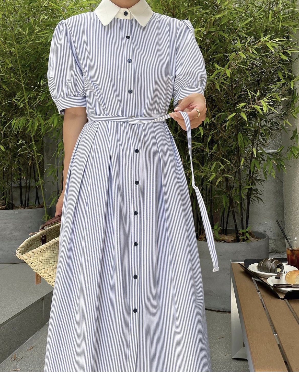Robe pour femme de style coréen, manches courtes, couleur unie, col rabattu, robe rayée pour femme, style preppy, robes pour femmes