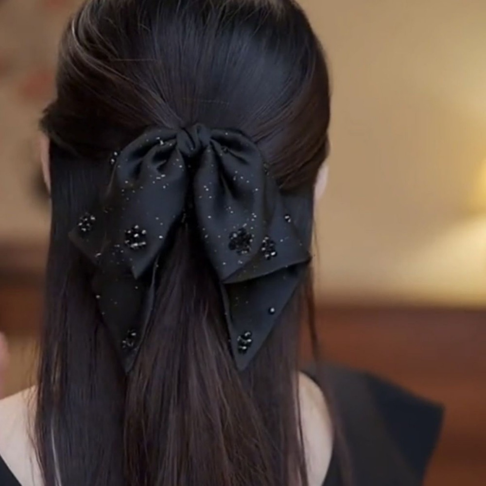 Pince à cheveux avec nœud en Satin, doux et ludique, décoration de perles en tissu scintillant, Style rétro élégant, choix idéal pour les soirées formelles