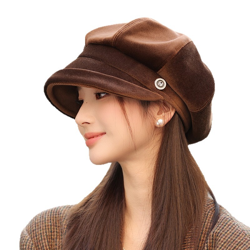 Mode adultes chapeau français en cuir classique Slouchy boulanger polyvalent octogonal automne hiver casquette femmes béret grande tête peintre 8M109