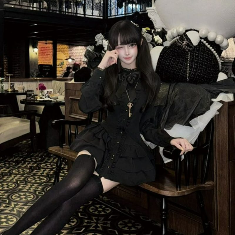 Robe Lolita gothique japonaise Y2k pour femmes, robe de princesse vintage à volants en dentelle, robe mini punk Harajuku pour femmes