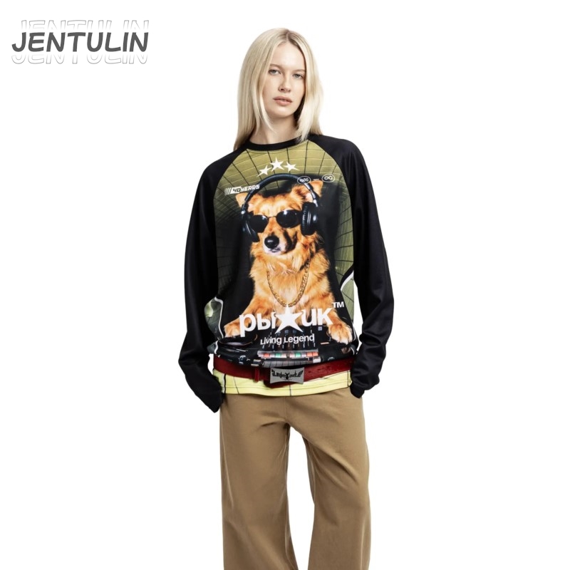 T-shirt Y2K vintage esthétique jersey imprimé graphique moto Redhead streetwear homme femme gothique ample à manches longues pull-over