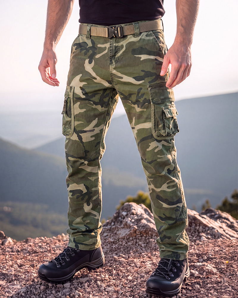 Pantalon cargo tactique camouflage pour hommes, multi-poches, pantalon de travail pour randonnée en plein air, ceinture non incluse 9A861