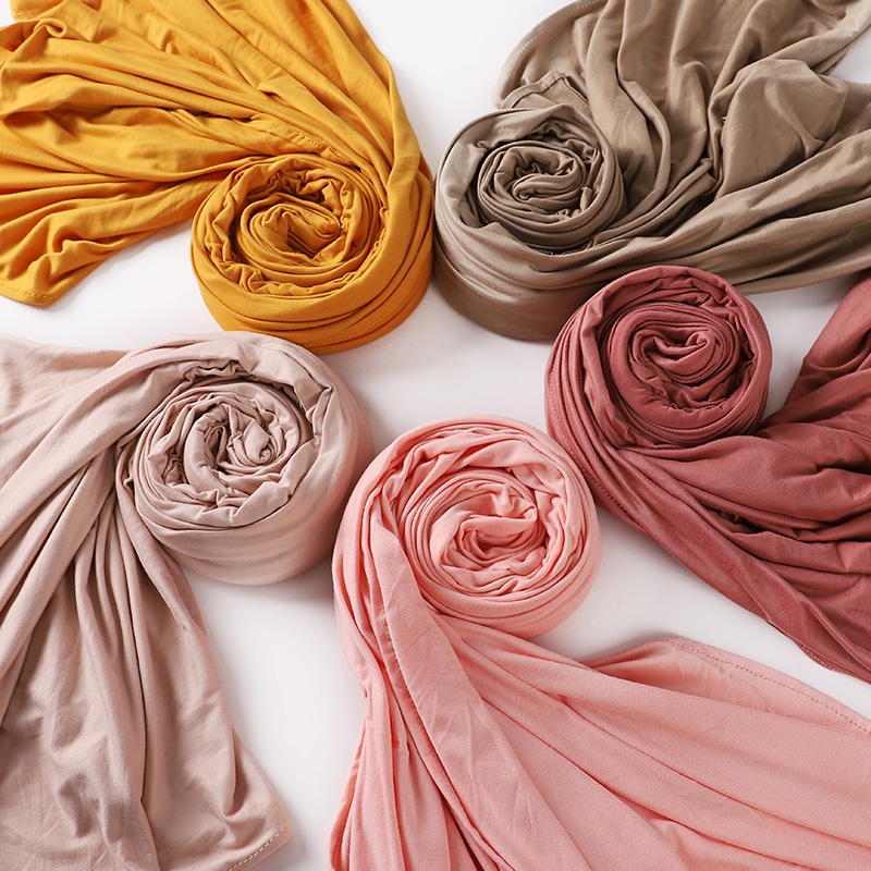 Foulard Hijab Musulman en Jersey de Coton Uni pour Femme, Écharpe de Couleur Unie avec Bonne Couture, Turban Doux et Extensible, Châle pour Envelopper la Tête