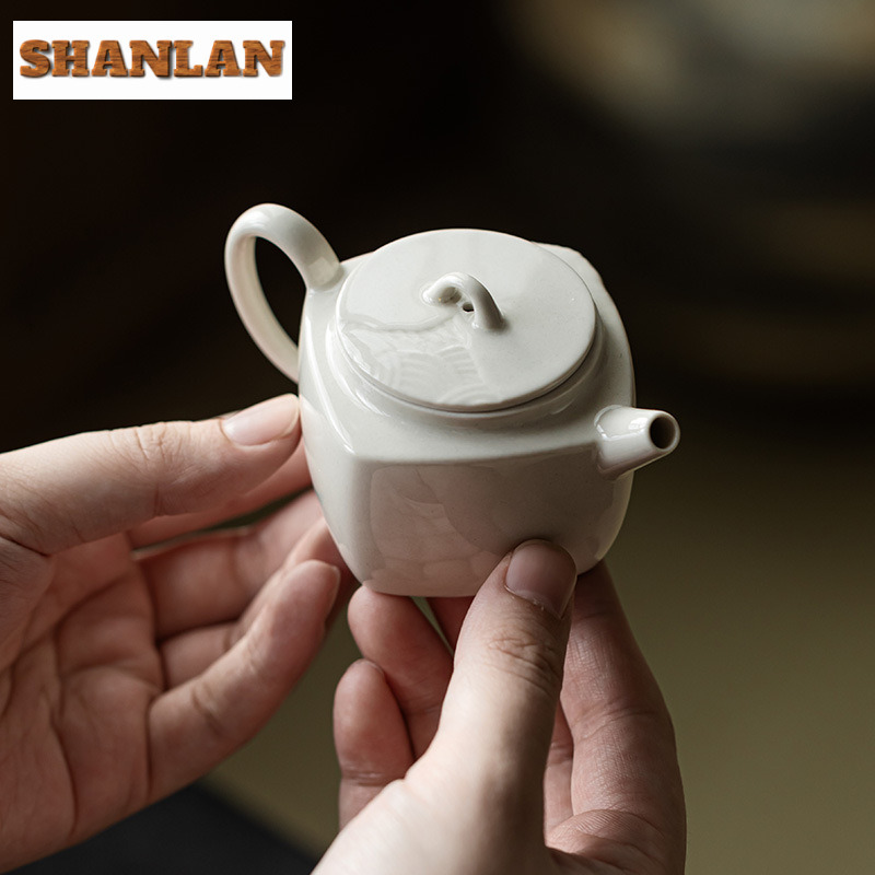 Théière carrée émaillée en cendres végétales de 90ML, infuseur à thé traditionnel, bouilloire de trempage avec filtre, accessoires de cérémonie du thé, fournitures