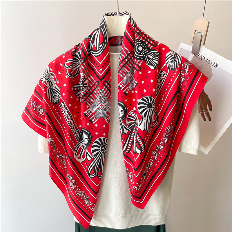 Foulard de luxe en soie sergée 90 cm pour femme, châle en satin, écharpe élégante à motif floral, bandana, bandeaux pour la tête, foulards féminins