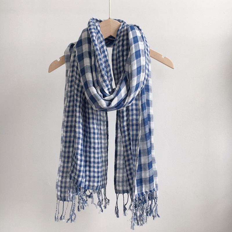 Écharpe à carreaux 100% coton, matériau naturel, automne et hiver