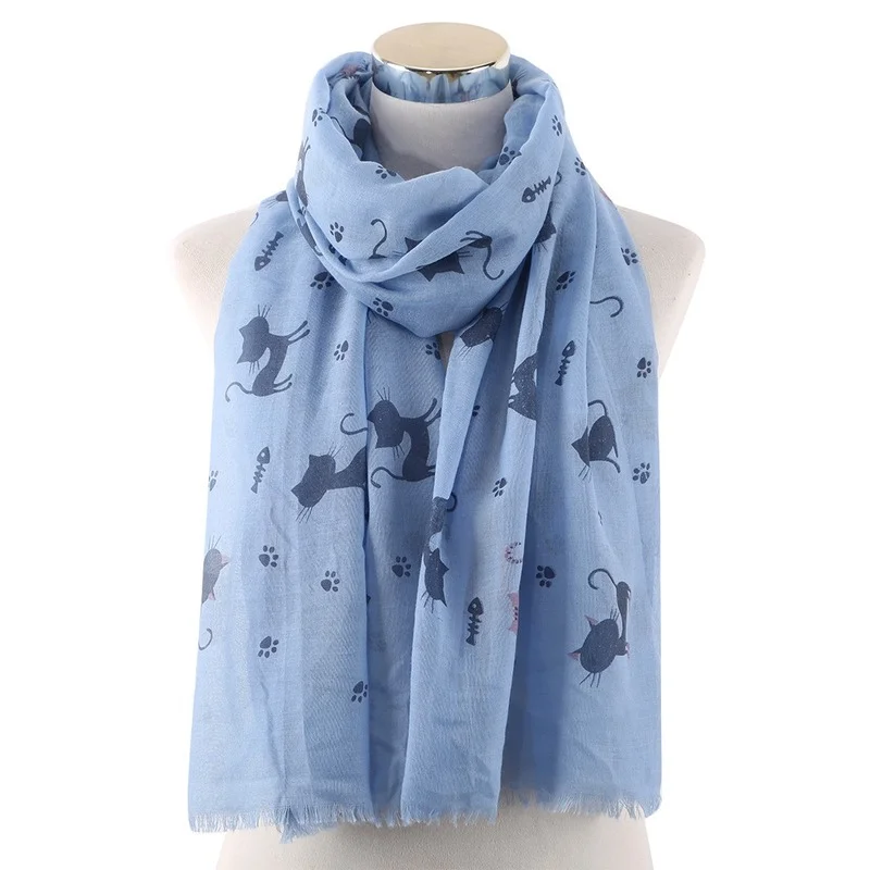 Mode chat empreinte impression femme écharpe coton foulards extérieur Relaxation foulard châle garder au chaud pour éviter le vent