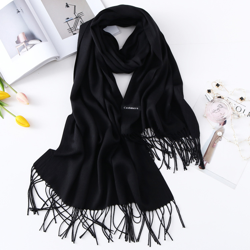 Écharpe en Cachemire avec Pompon pour Femme, Châle de Tête Long et Chaud, Doux et Résistant, Nouvelle Collection Automne Hiver 2019