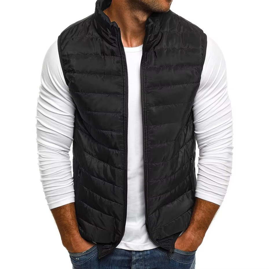 Gilet sans manches pour homme, vestes d'hiver, veste rembourrée en coton pour homme, manteaux pour homme, col montant, gilets chauds, vêtements