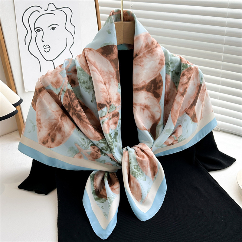 Grand Foulard Carré Imprimé Rétro de 90cm, Châle en Sergé pour Protection Solaire, Décoration Féminine, Collection Printemps et Automne