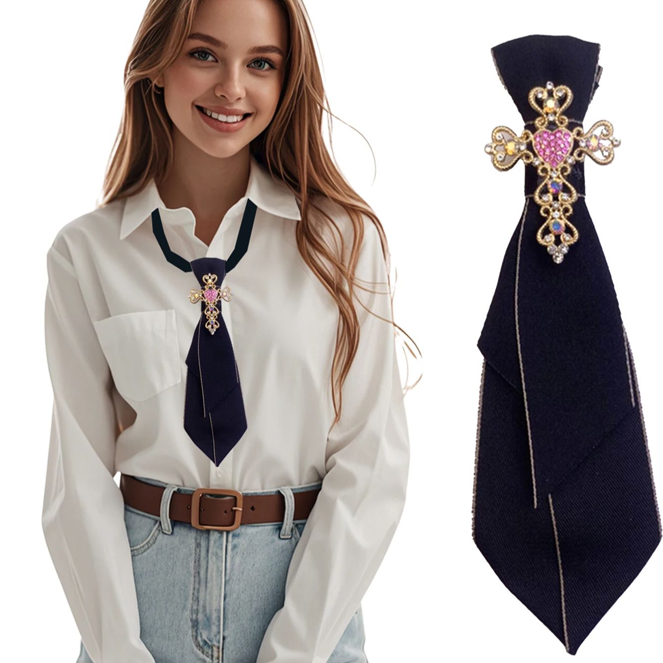 Une cravate nœud papillon pour femme, artisanale, noble et élégante, de style professionnel et universitaire, idéale pour la mode quotidienne, les réunions d'affaires, les spectacles, la présentation de programmes, le cosplay, etc.