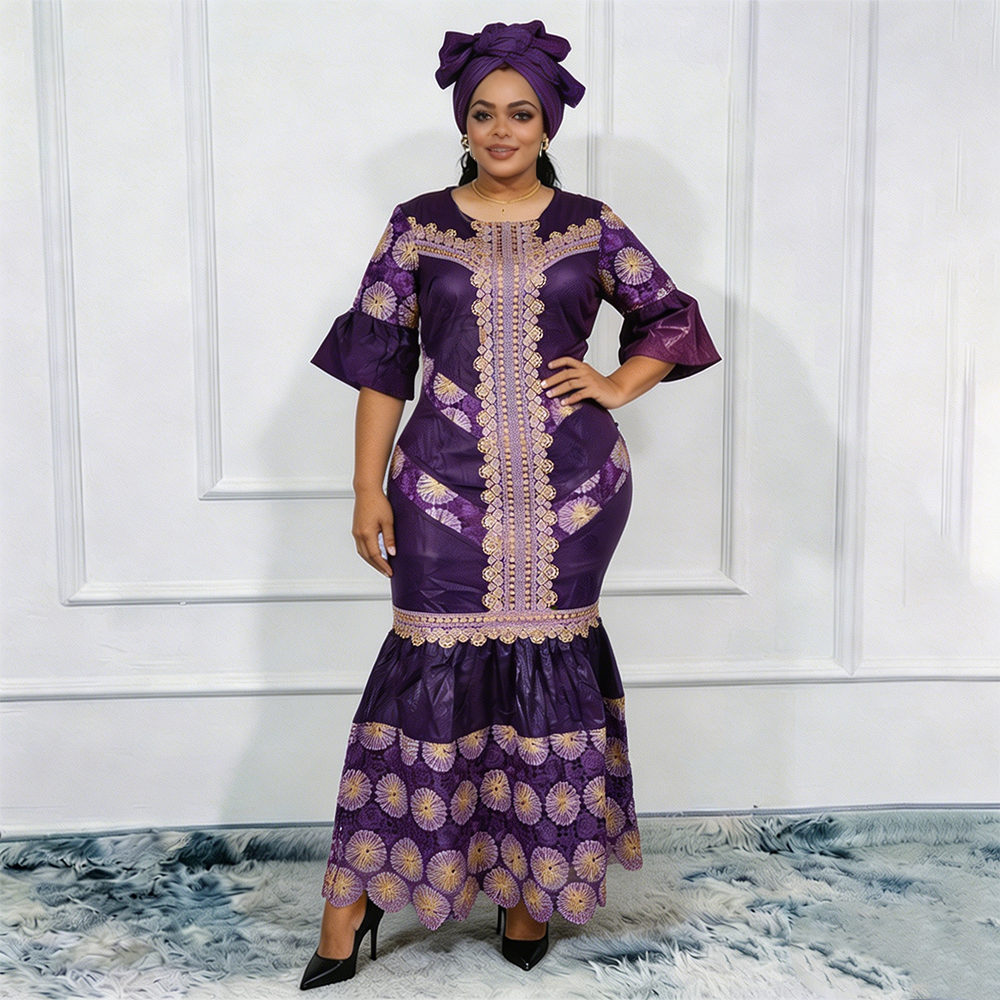 Robes longues de soirée africaines grande taille pour femmes 2026 – Nouvelle robe de luxe brodée Bazin élégante pour mariage musulman turc