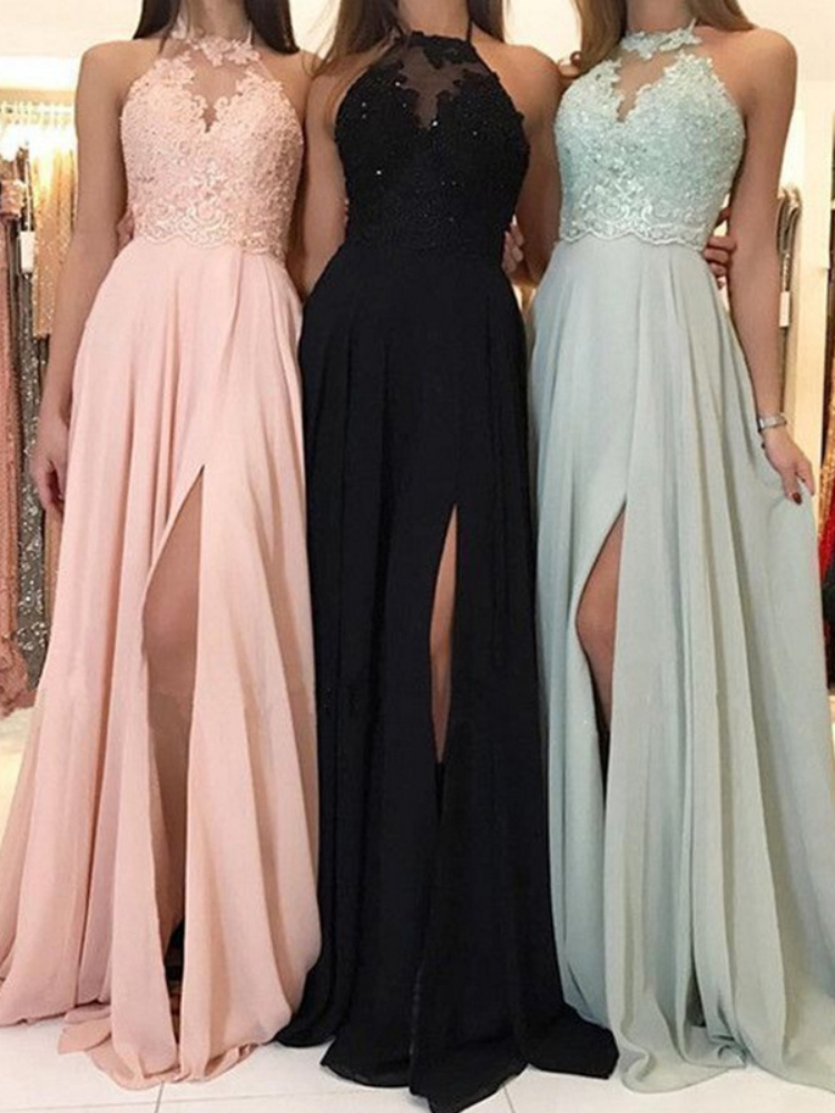 Robe de mariée longue en dentelle pour femmes, Sexy, col licou, florale, sans manches, taille haute, robes de soirée, coupe cintrée, élégante, 2024