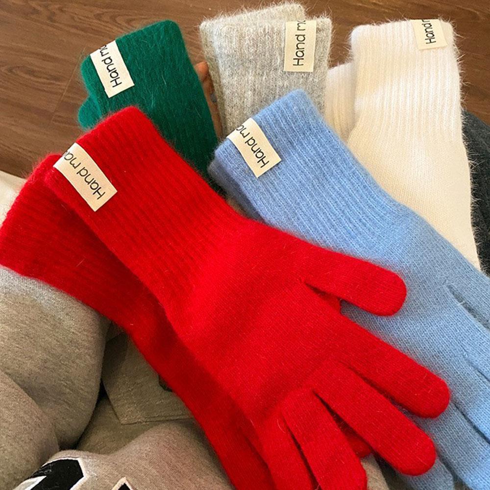 Winter Adult Warm Gloves, Women Winter Gloves, Imitation Rabbit Hair Knitted Yarn Mitten Outdoor Anti Cold Gloves Solid Gloves