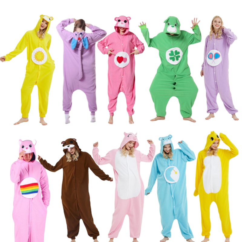Pyjama Animal Multiple pour adultes, body à capuche, combinaison de couleur unie, dessin animé, unisexe, jeu de rôle à domicile, ours soleil, mignon Couple, costume chaud