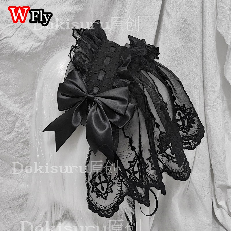 Serre-tête pour femmes style voile Harajuku Steampunk Y2K, à volants, en dentelle florale avec nœud, accessoire de coiffure gothique Lolita.