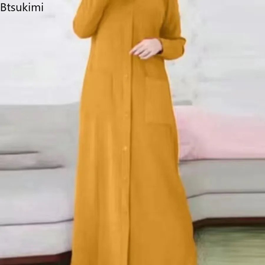 Abaya-Robe à manches longues pour femmes musulmanes, chemise décontractée, Hijab arabe, Ramadan, Turquie, vêtements islamiques, monochromatique, mode printemps