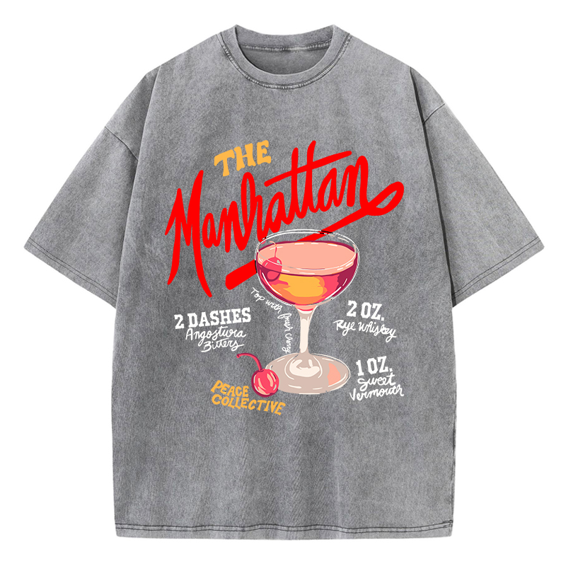 DistMurcia-T-shirt à col rond en coton délavé pour femme, vêtement à la mode, imprimé, Manhattan, None Cocktail