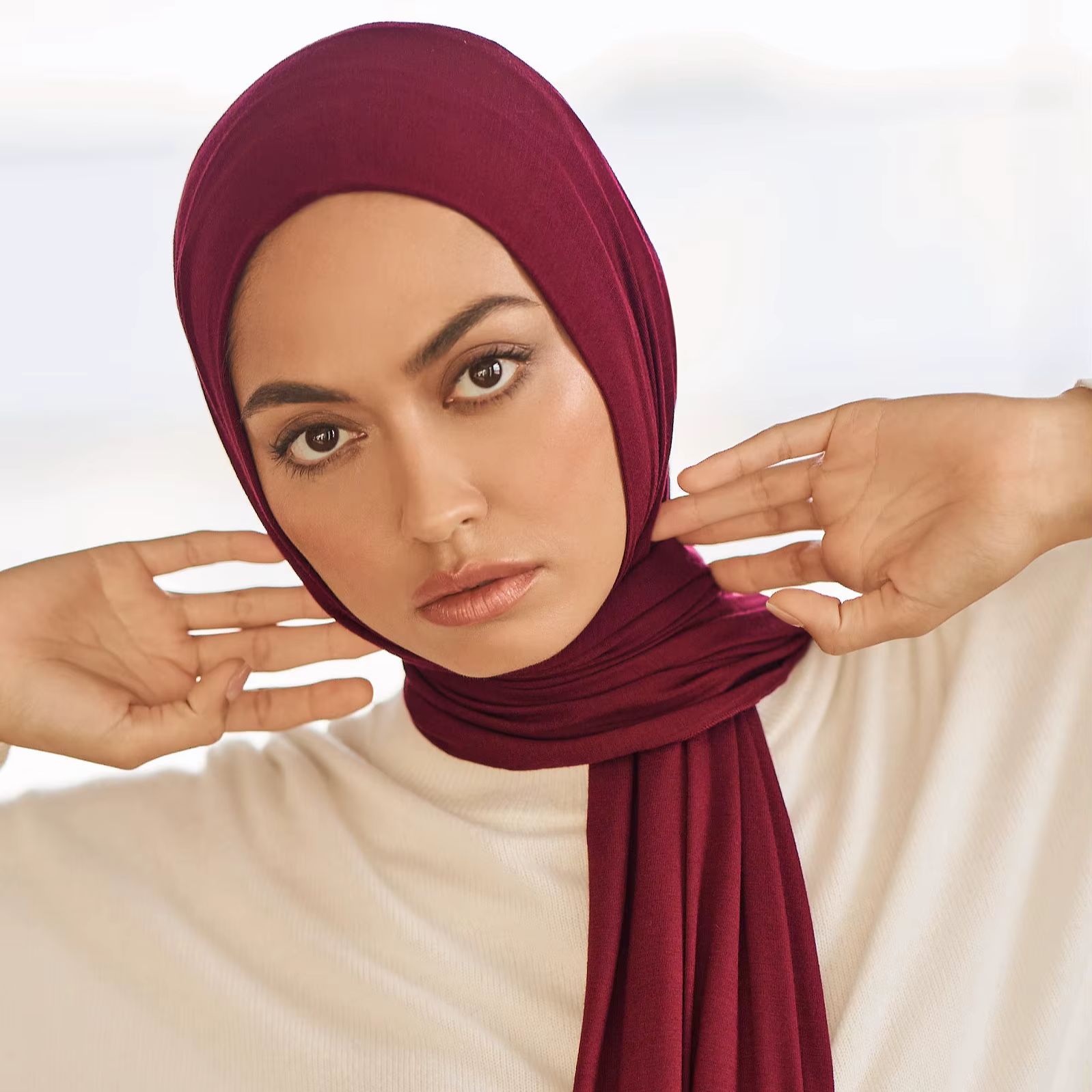 Hijab en jersey pour femme musulmane, châles longs pour le Ramadan, foulard uni élastique, grande taille, coton, couleur unie, doux, 180*80cm ﻿