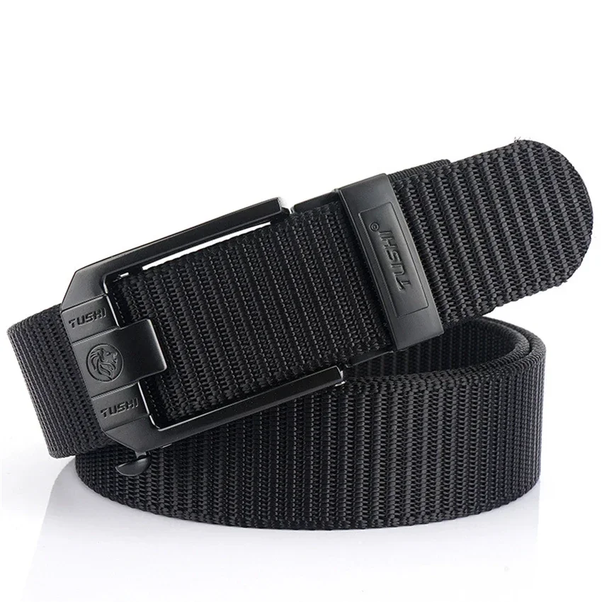 Ceinture en nylon robuste pour hommes, ceinture en métal automatique, fibre de toile, optique, extérieur, cow-boy, jeans, pantalons, DulEnvironHiking, mode