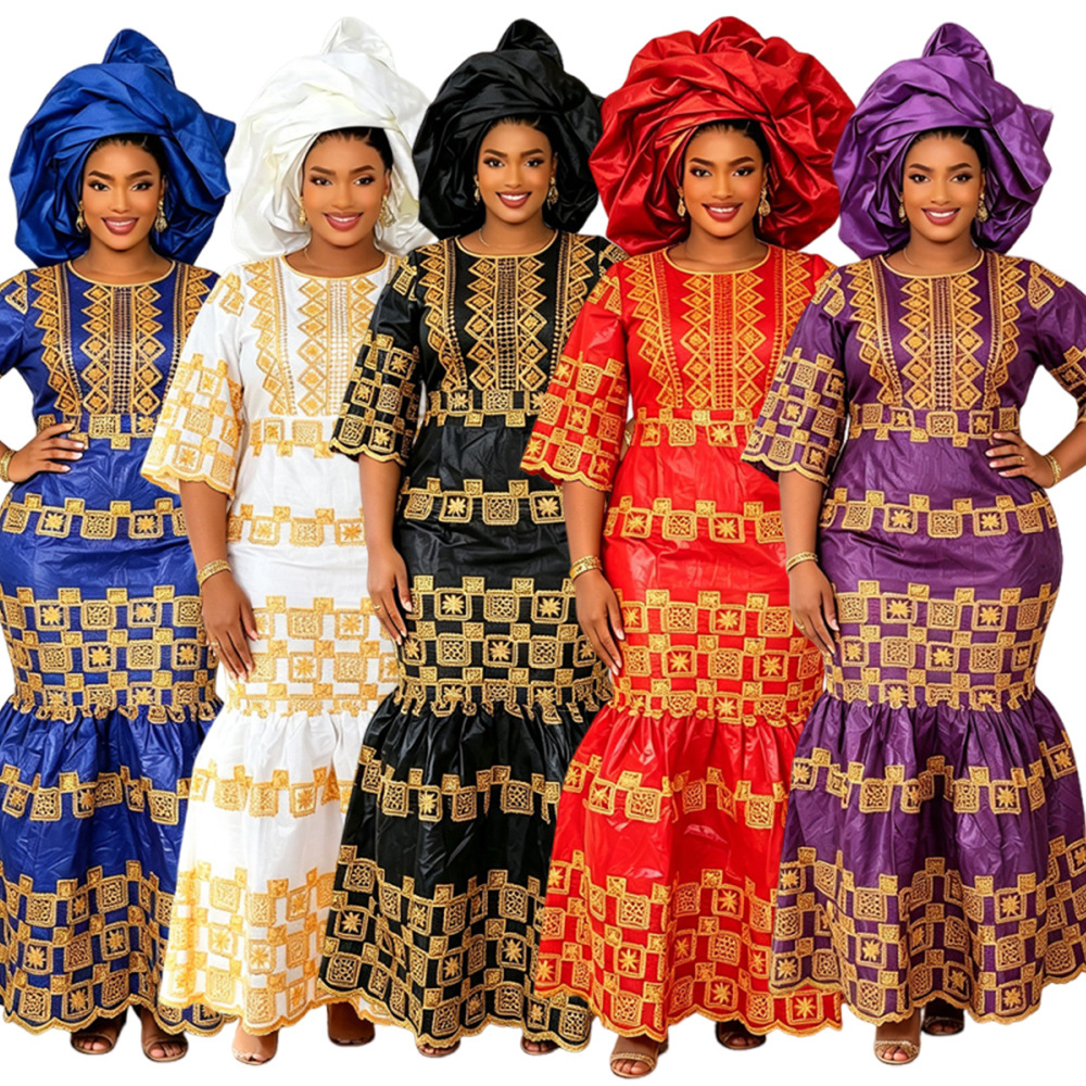 Robes longues de soirée africaines grande taille pour femmes, nouvelle collection 2026, robe de luxe en bazin brodée, élégante robe de soirée de mariage musulmane
