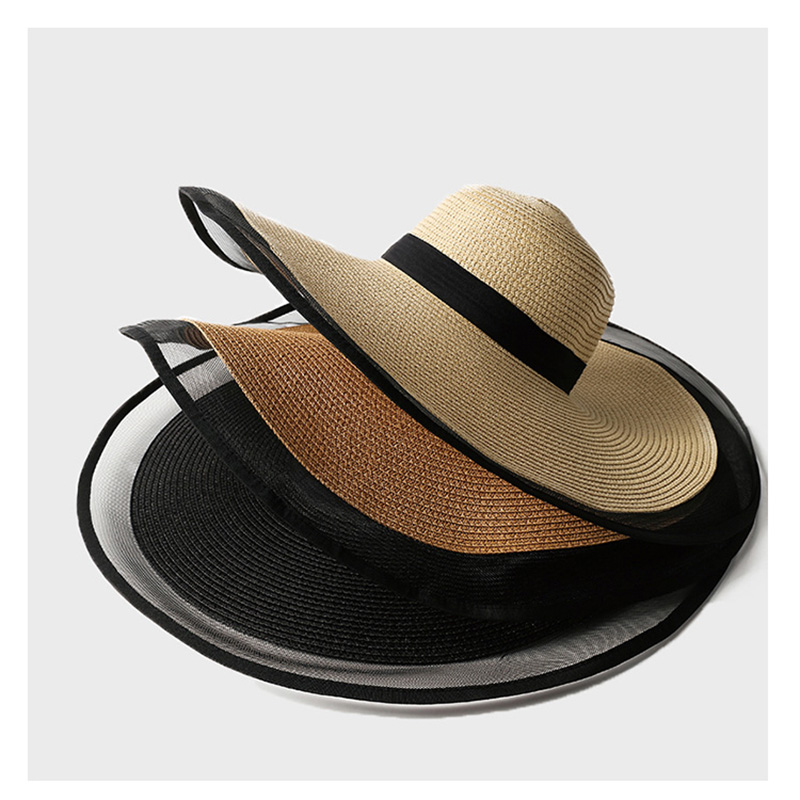 Femmes chapeau de soleil grandes avant-toit vagues casquette de plage dames chapeau grand bord pare-soleil UV coupe seau Panama casquette pliable paille crème solaire Vintage
