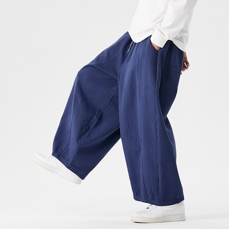 Pantalon à jambes larges pour hommes, confortable à porter, décontracté, sarun japonais, lanterne, cordon de serrage, pantalon de survêtement, grande taille