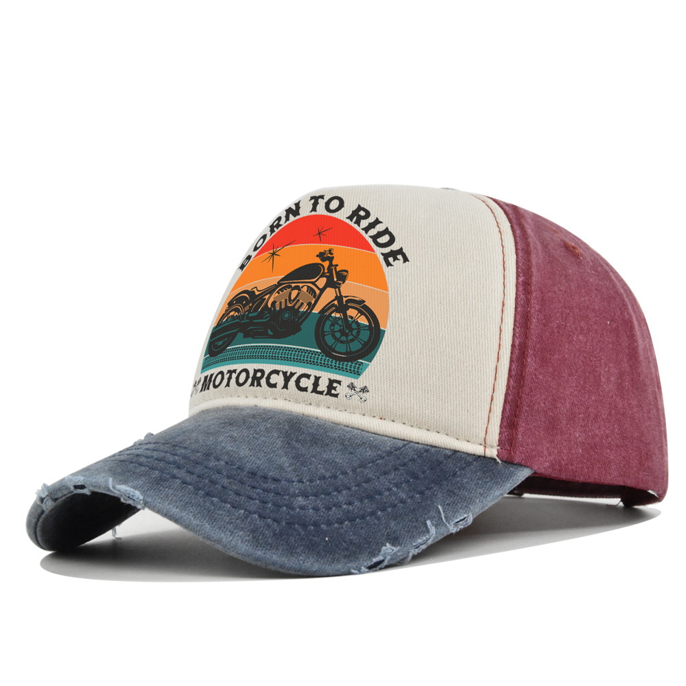 Casquettes pour hommes et femmes : Casquettes de baseball pour moto, casquettes rétro imprimées, casquettes de camionneur en coton éponge, casquettes de soleil délavées pour hommes