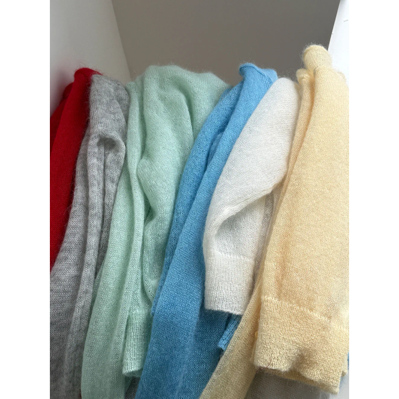 Pull en laine et mohair pour femme 2026 – Cardigan fin tricoté ajouré – Hauts doux pour femme