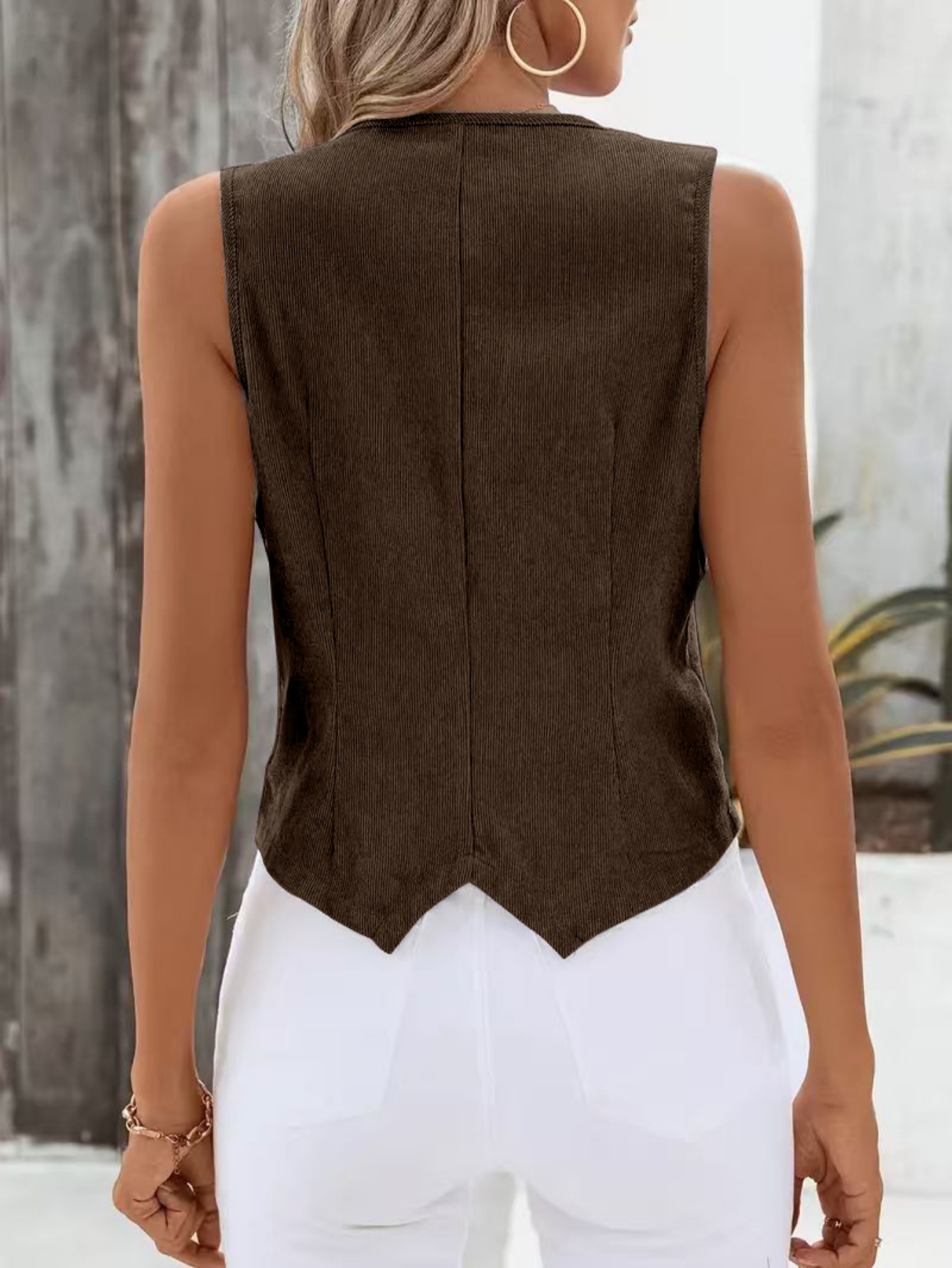 Gilet Vintage en velours côtelé pour femmes, gilet ajusté boutonné à col en v, débardeur marron décontracté sans manches rétro des années 90 pour superposition