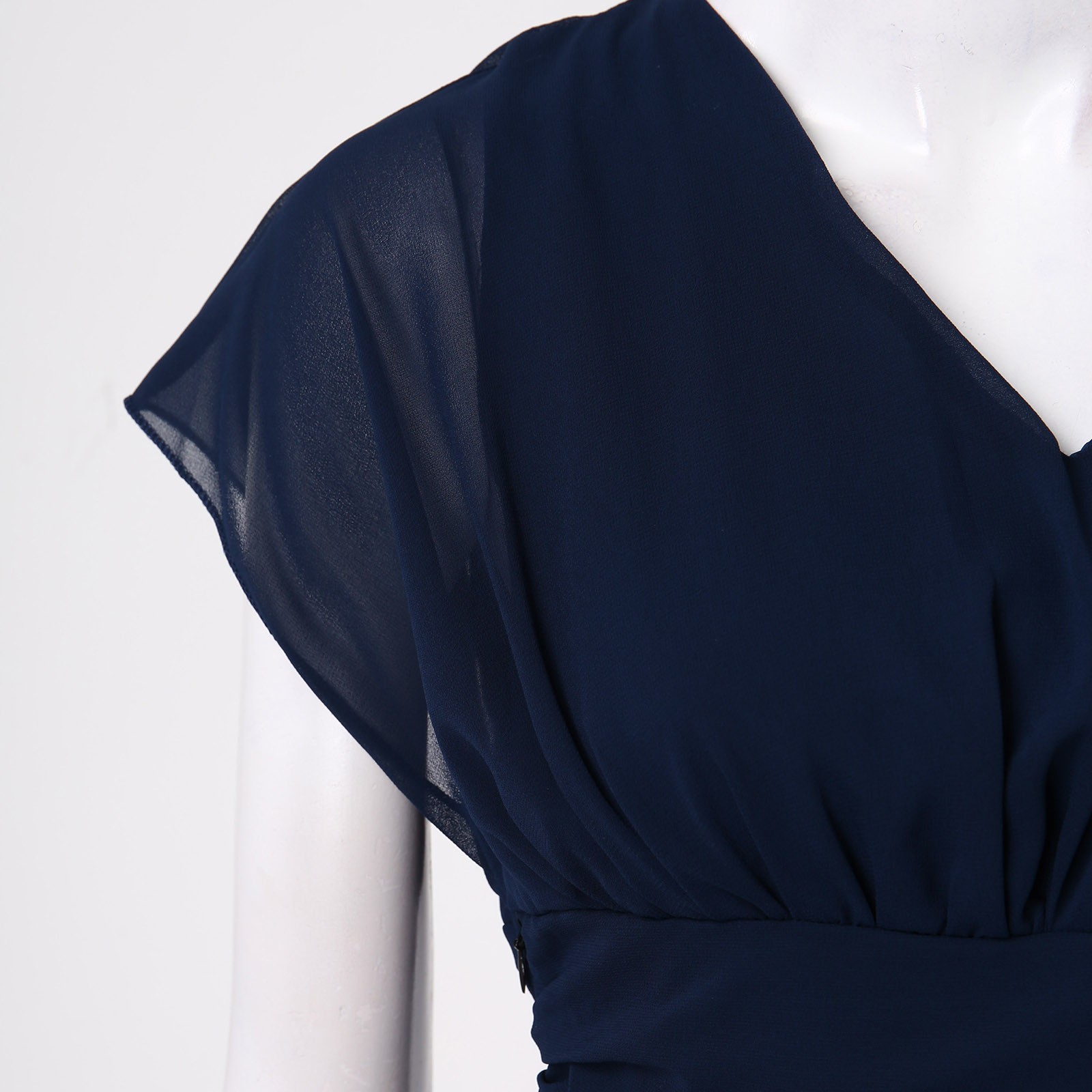 Femmes élégantes en mousseline de soie à manches courtes robe longue col en v taille haute a-ligne robe de soirée Tulle Cocktail robe formelle robes
