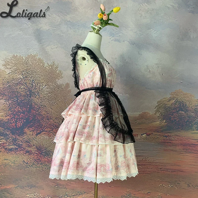 Mignon tablier de cosplay en maille à volants, rideau de taille de femme de chambre, surcouche Lolita