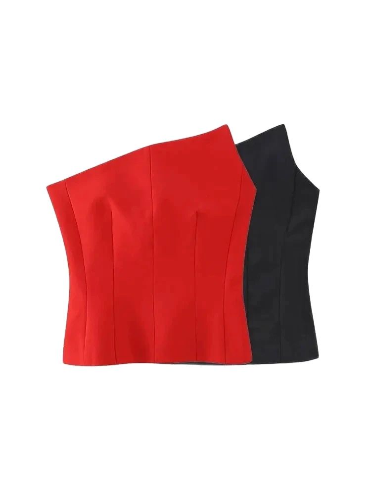 Hauts bustier asymétriques pour femmes, dos nu Sexy, fermeture éclair latérale, Camis féminin, mode