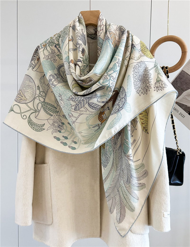 Châle de luxe au Design classique en laine de soie, imprimé Double face carré, écharpe en laine pour femmes