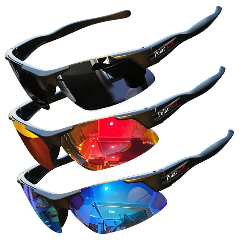 Lunettes de sport polarisées semi-jante pour hommes, monture durable mate et lentilles revêtues HD pour golf/pêche/voyage/usage quotidien