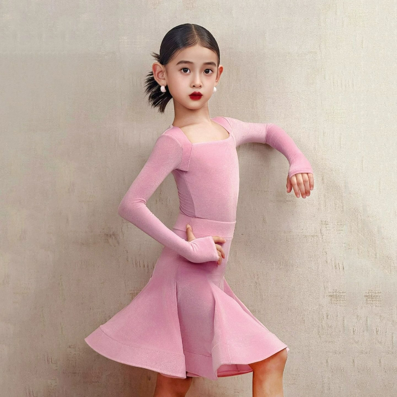 Robe de danse latine pour filles, ensemble à manches longues, costume professionnel de scène pour enfants, Rumba Cha Cha Tango, vêtements de danse d'automne